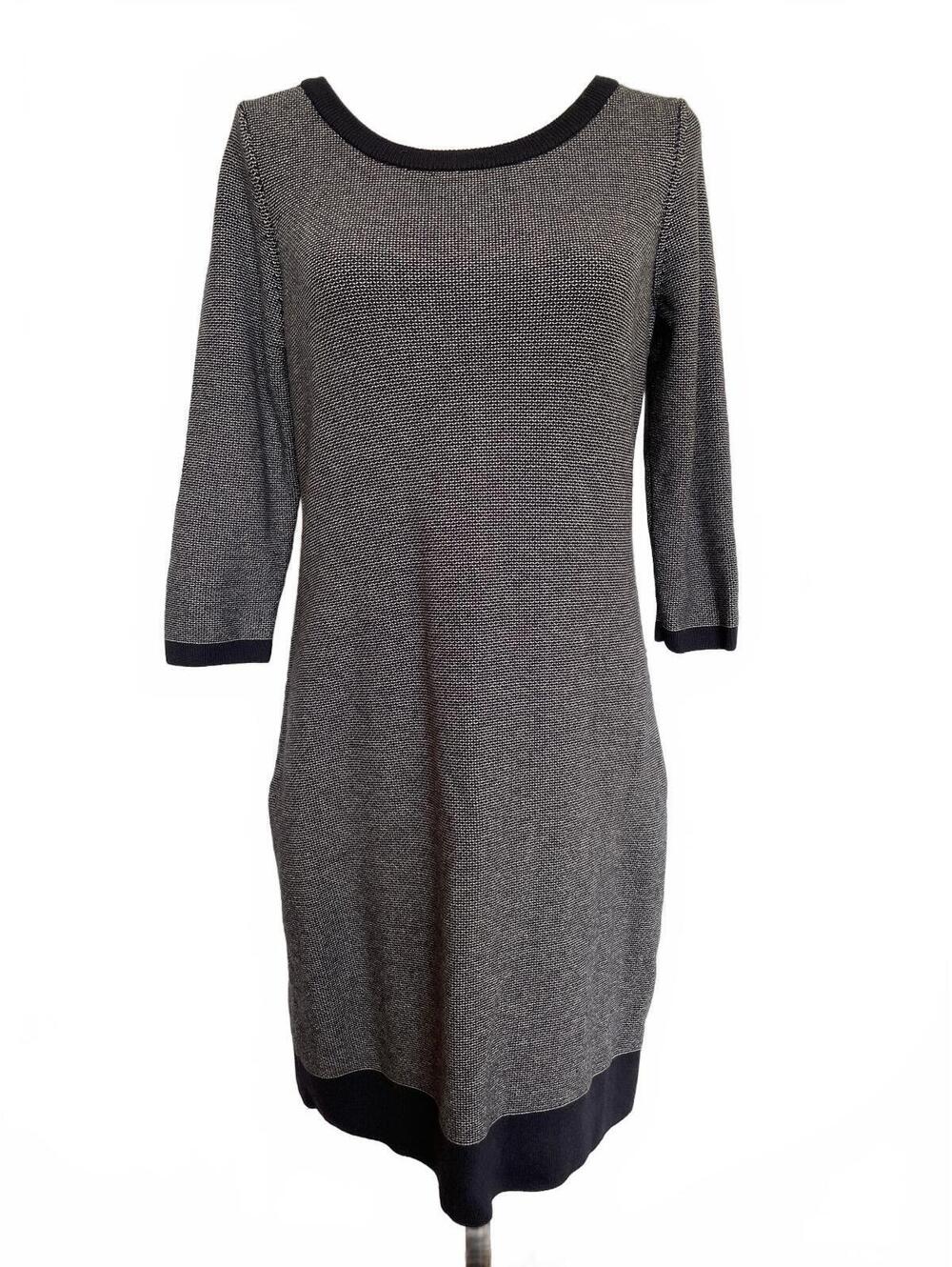 Ann Taylor Navy White Textured Knit Sheath Sweater Dress M Business Casual Prep